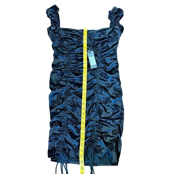 NWT Motel Rocks Sinora Bodycon Mini Dress Black Rose Flock Size Large $82 Ruched - Picture 6 of 16